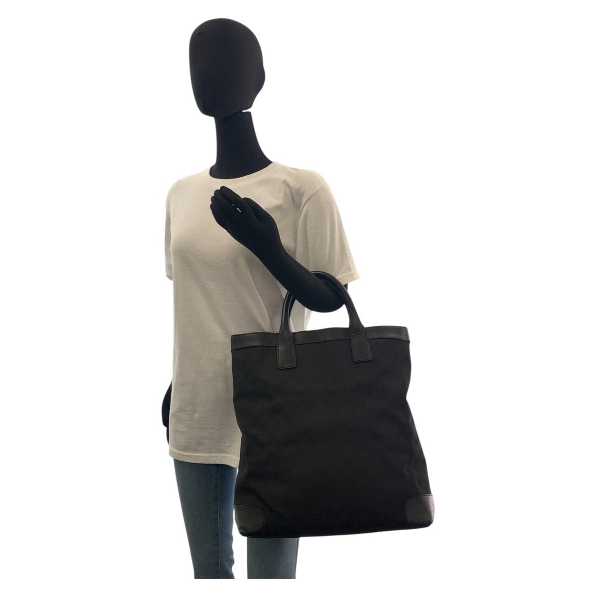 GUCCI Tote Bag 002 1121 GG canvas, leather Black black Tote Bag Women Used Authentic