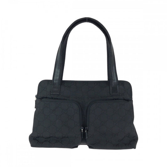 GUCCI Tote Bag 001 3705 Nylon, Leather Black Silver Metal Tote Bag Handbag Shoulder Bag Women Used Authentic