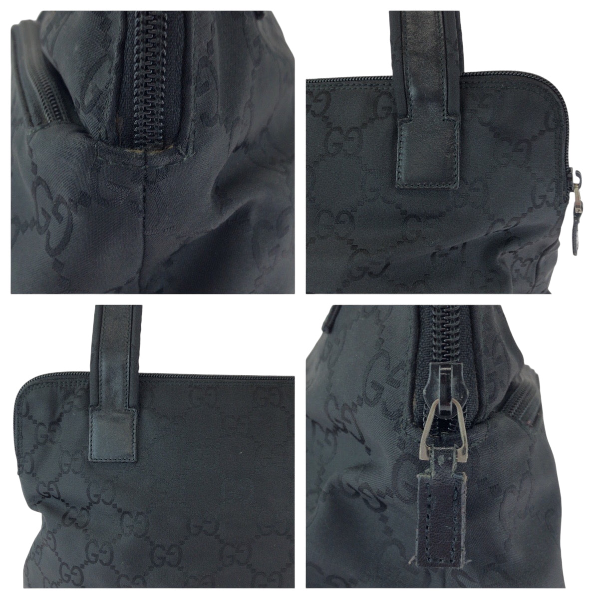 GUCCI Tote Bag 001 3705 Nylon, Leather Black Silver Metal Tote Bag Handbag Shoulder Bag Women Used Authentic