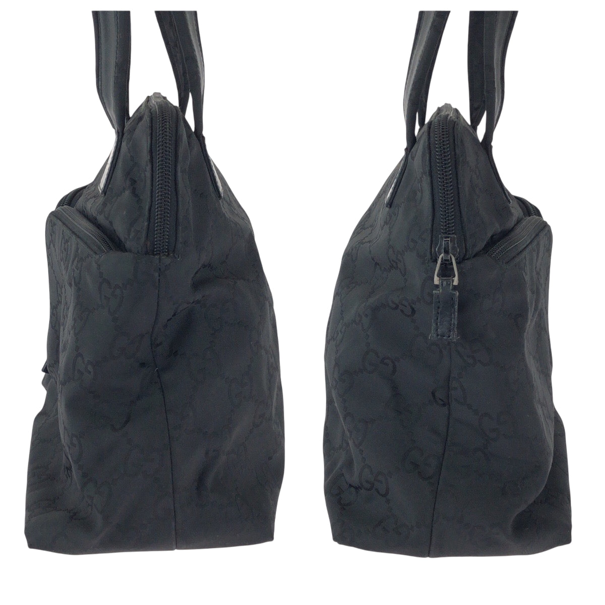GUCCI Tote Bag 001 3705 Nylon, Leather Black Silver Metal Tote Bag Handbag Shoulder Bag Women Used Authentic
