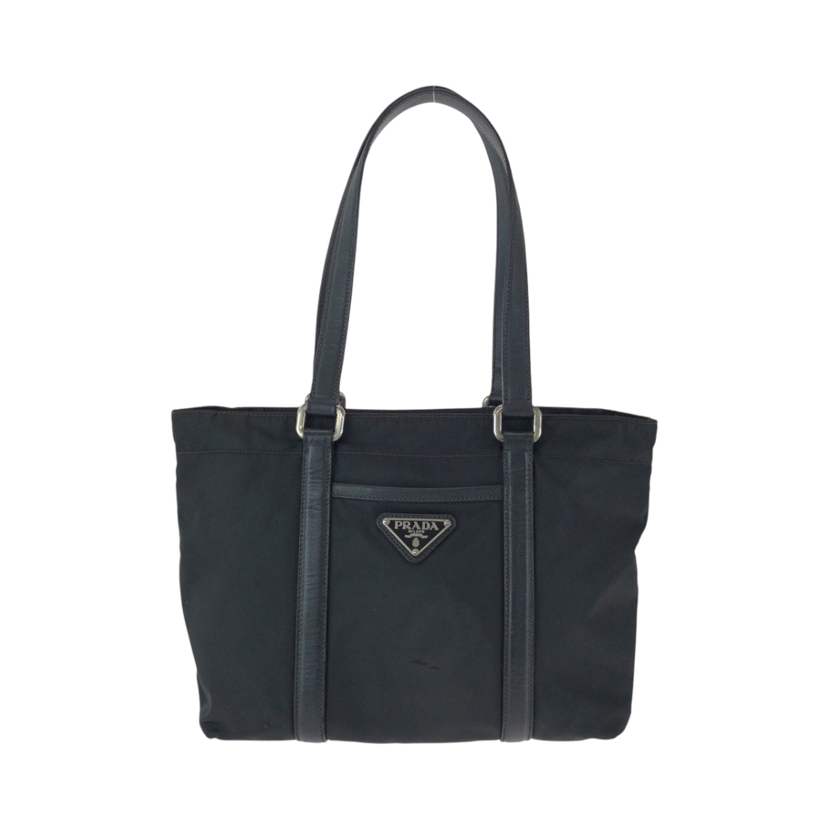 PRADA Tote Bag BR2288 Nylon Black Silver Metal Handbag Tote Bag Test Triangle With logo Women Used Authentic