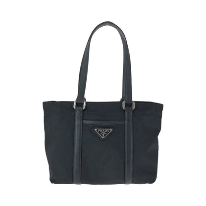 PRADA Tote Bag BR2288 Nylon Black Silver Metal Handbag Tote Bag Test Triangle With logo Women Used Authentic