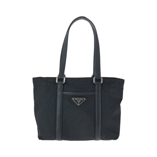 PRADA Tote Bag BR2288 Nylon Black Silver Metal Handbag Tote Bag Test Triangle With logo Women Used Authentic