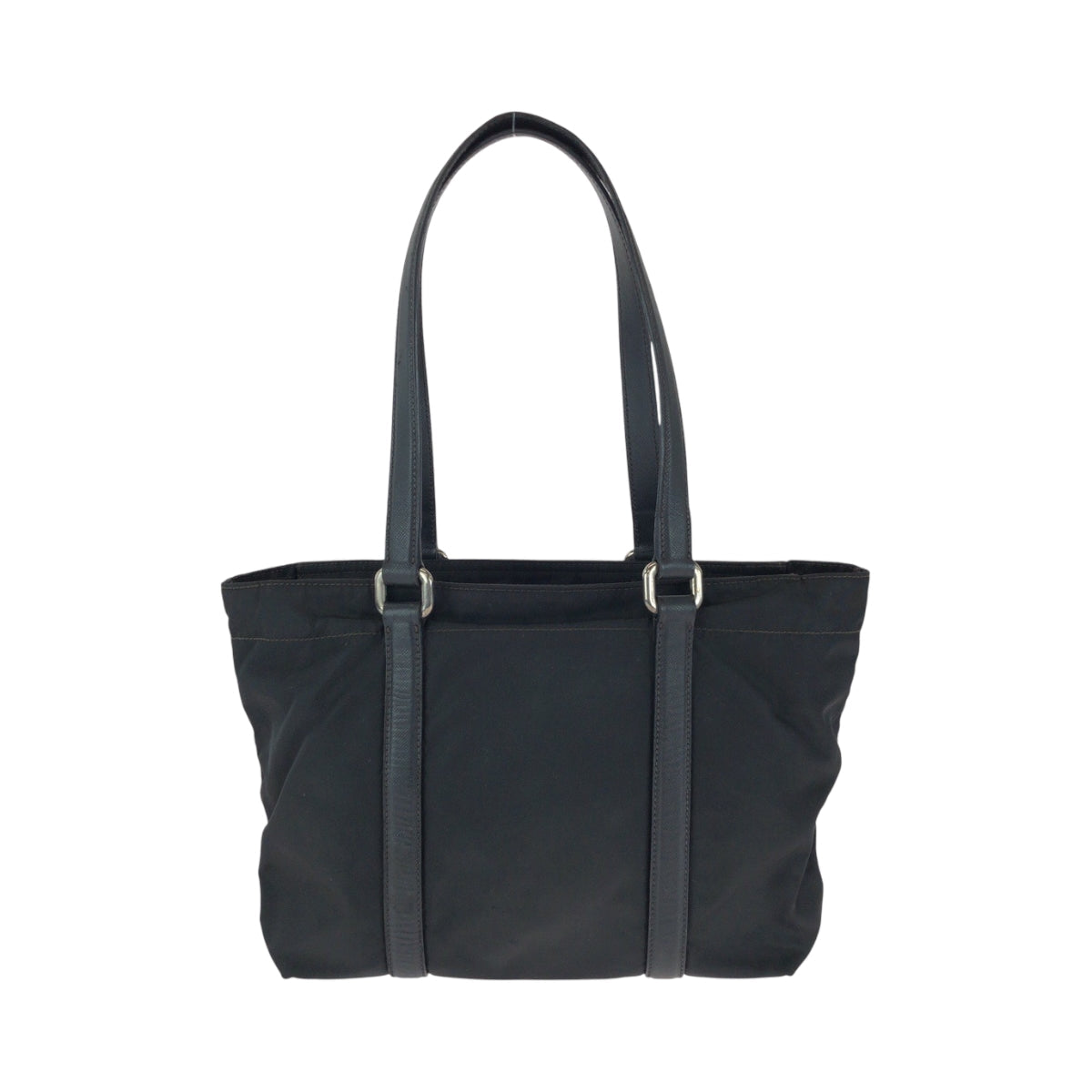 PRADA Tote Bag BR2288 Nylon Black Silver Metal Handbag Tote Bag Test Triangle With logo Women Used Authentic