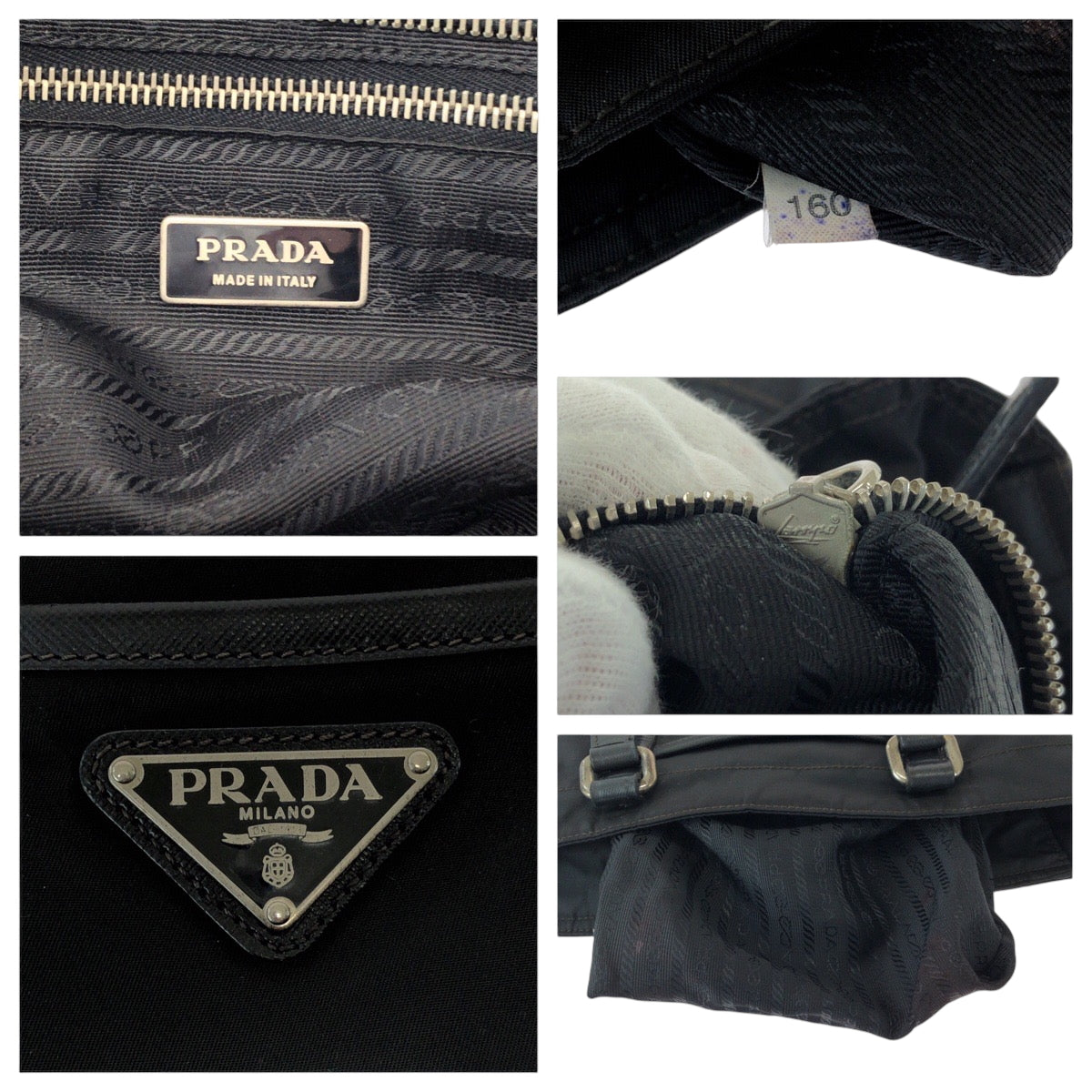 PRADA Tote Bag BR2288 Nylon Black Silver Metal Handbag Tote Bag Test Triangle With logo Women Used Authentic