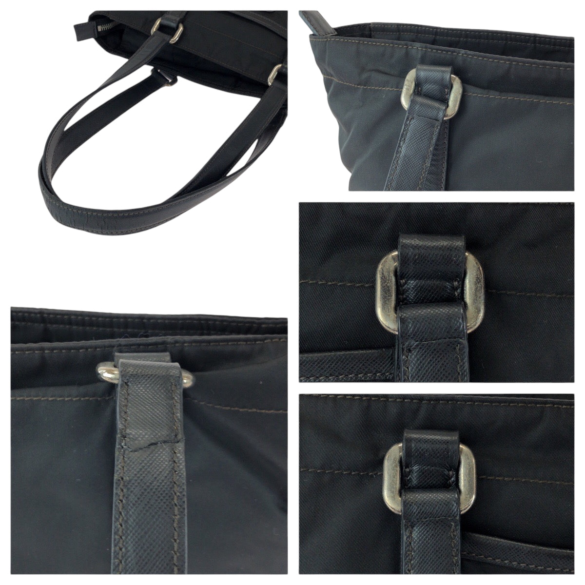 PRADA Tote Bag BR2288 Nylon Black Silver Metal Handbag Tote Bag Test Triangle With logo Women Used Authentic