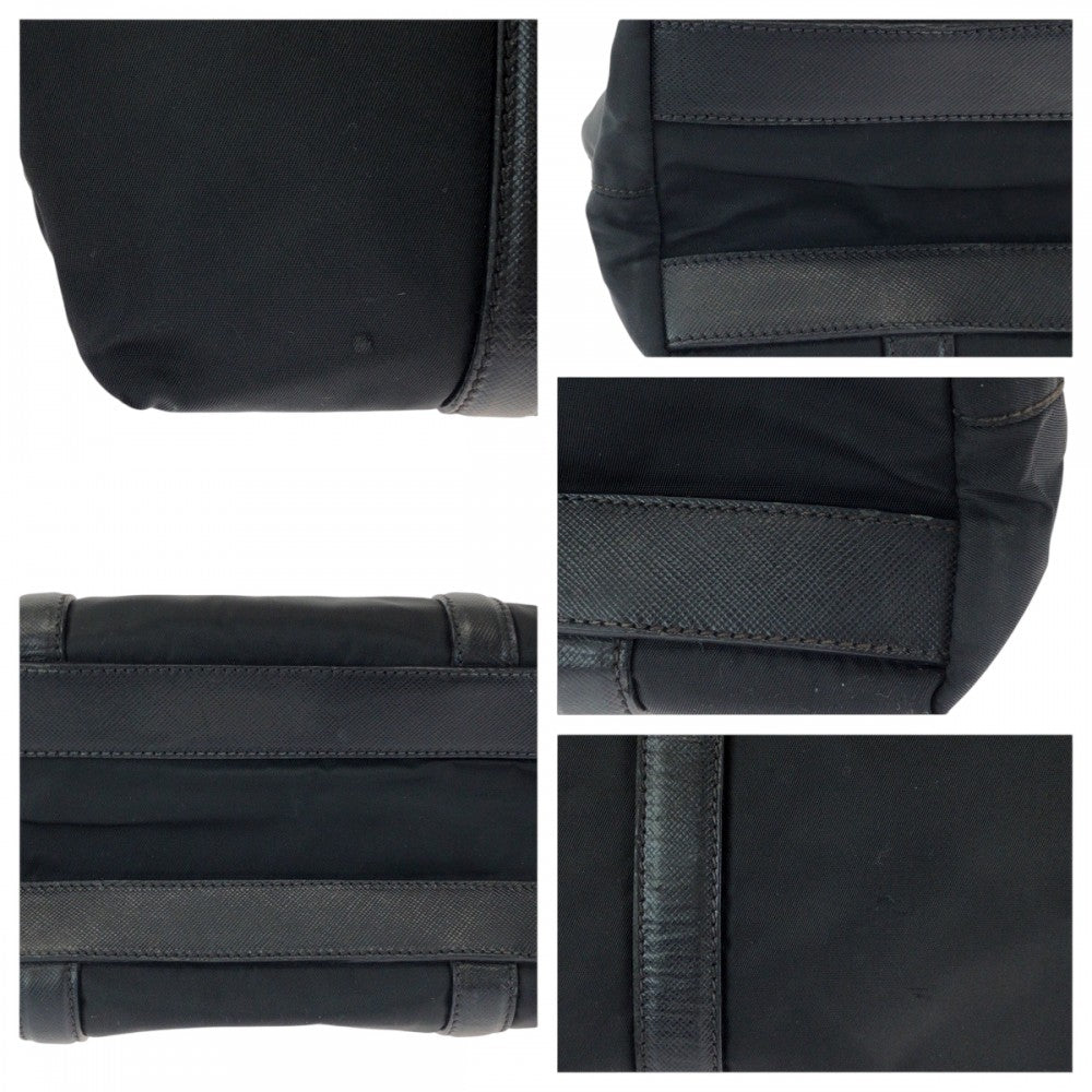 PRADA Tote Bag BR2288 Nylon Black Silver Metal Handbag Tote Bag Test Triangle With logo Women Used Authentic