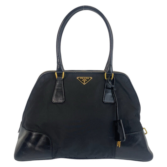 PRADA Handbag Nylon, Leather Black GoldMetal Handbag Shoulder Bag Test Triangle With logo Women Used Authentic