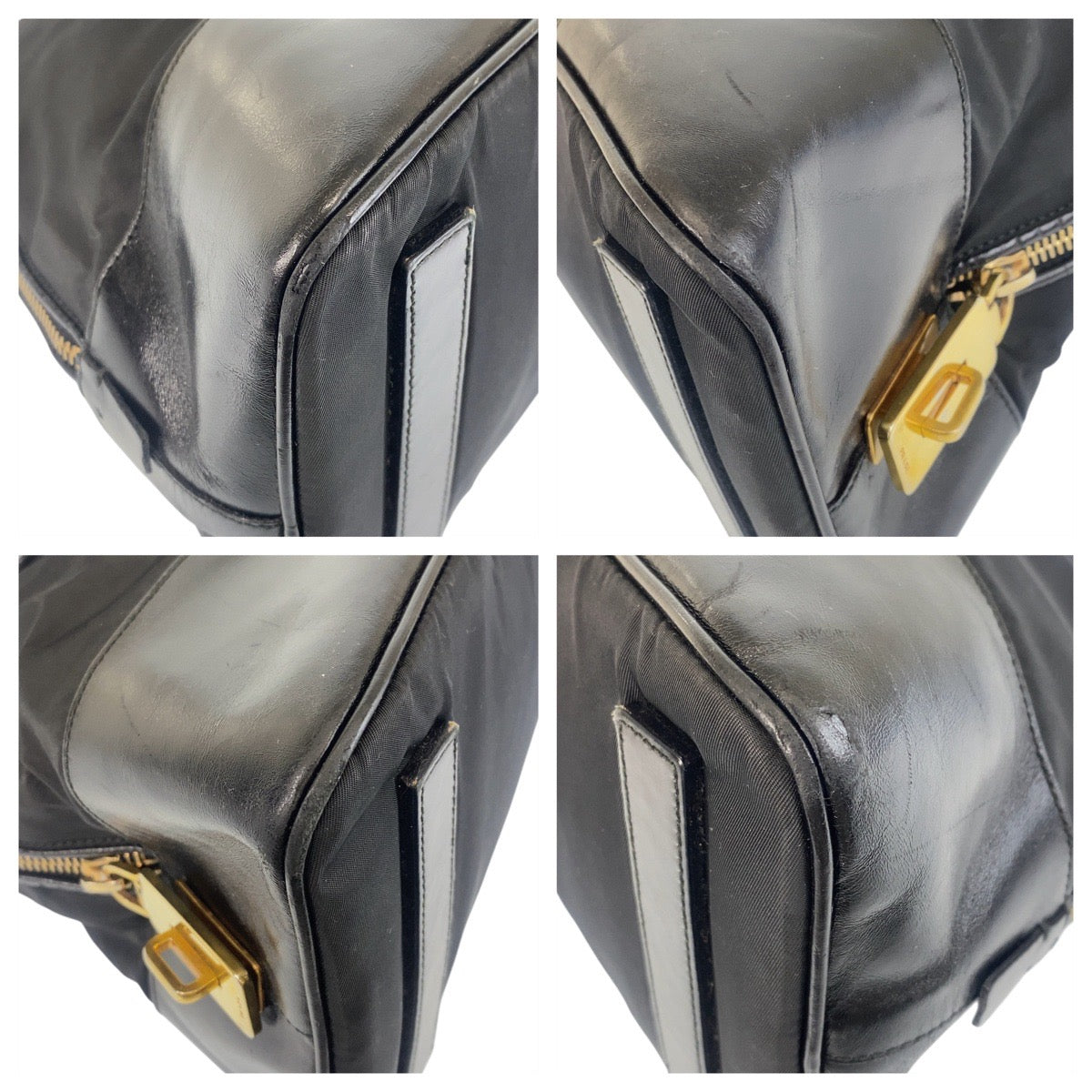 PRADA Handbag Nylon, Leather Black GoldMetal Handbag Shoulder Bag Test Triangle With logo Women Used Authentic