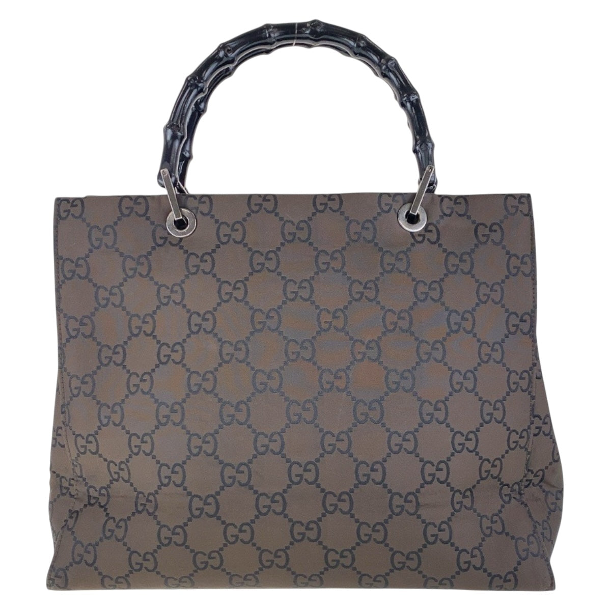 GUCCI Tote Bag 002 1010 GG canvas Brown Black SilverMetal Tote Bag handbag Bamboo Women Used Authentic