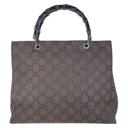 GUCCI Tote Bag 002 1010 GG canvas Brown Black SilverMetal Tote Bag handbag Bamboo Women Used Authentic