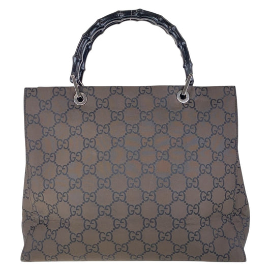 GUCCI Tote Bag 002 1010 GG canvas Brown Black SilverMetal Tote Bag handbag Bamboo Women Used Authentic