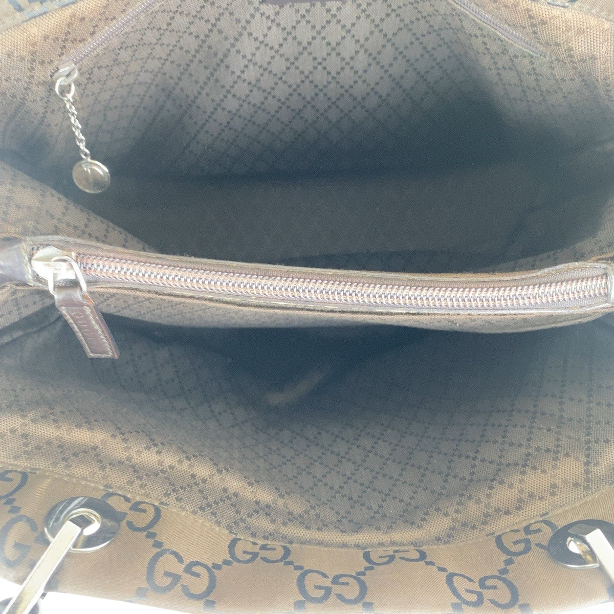 GUCCI Tote Bag 002 1010 GG canvas Brown Black SilverMetal Tote Bag handbag Bamboo Women Used Authentic