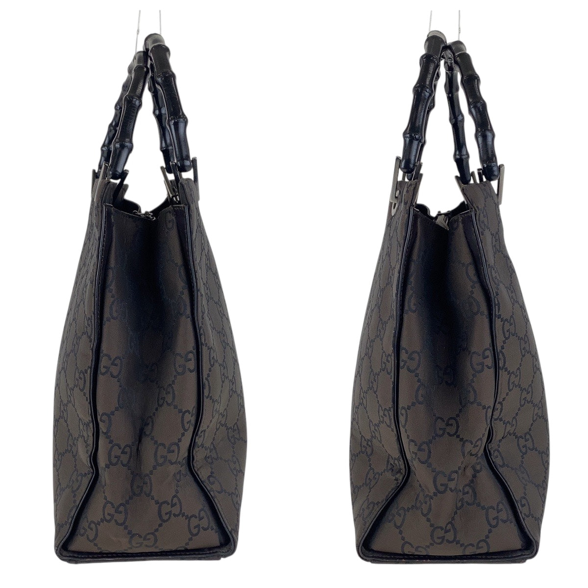 GUCCI Tote Bag 002 1010 GG canvas Brown Black SilverMetal Tote Bag handbag Bamboo Women Used Authentic