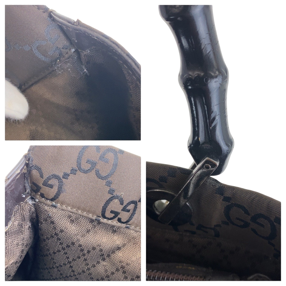 GUCCI Tote Bag 002 1010 GG canvas Brown Black SilverMetal Tote Bag handbag Bamboo Women Used Authentic