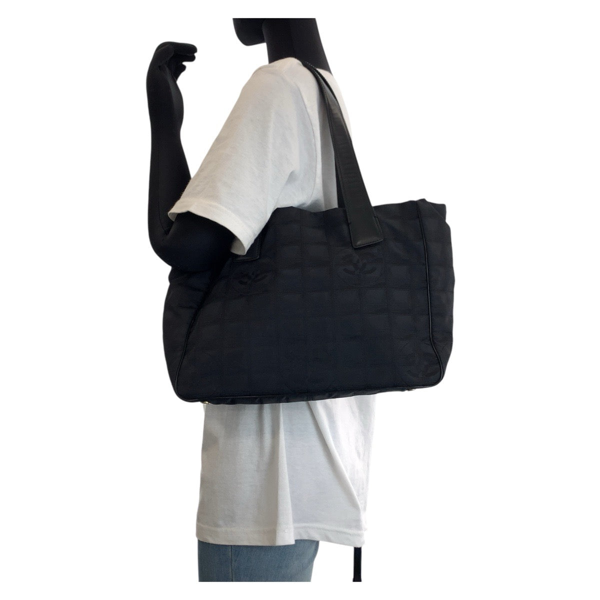 CHANEL Tote Bag Canvas, Leather Black GoldMetal Tote Bag Shoulder Bag New travel line COCO Mark Women Used Authentic