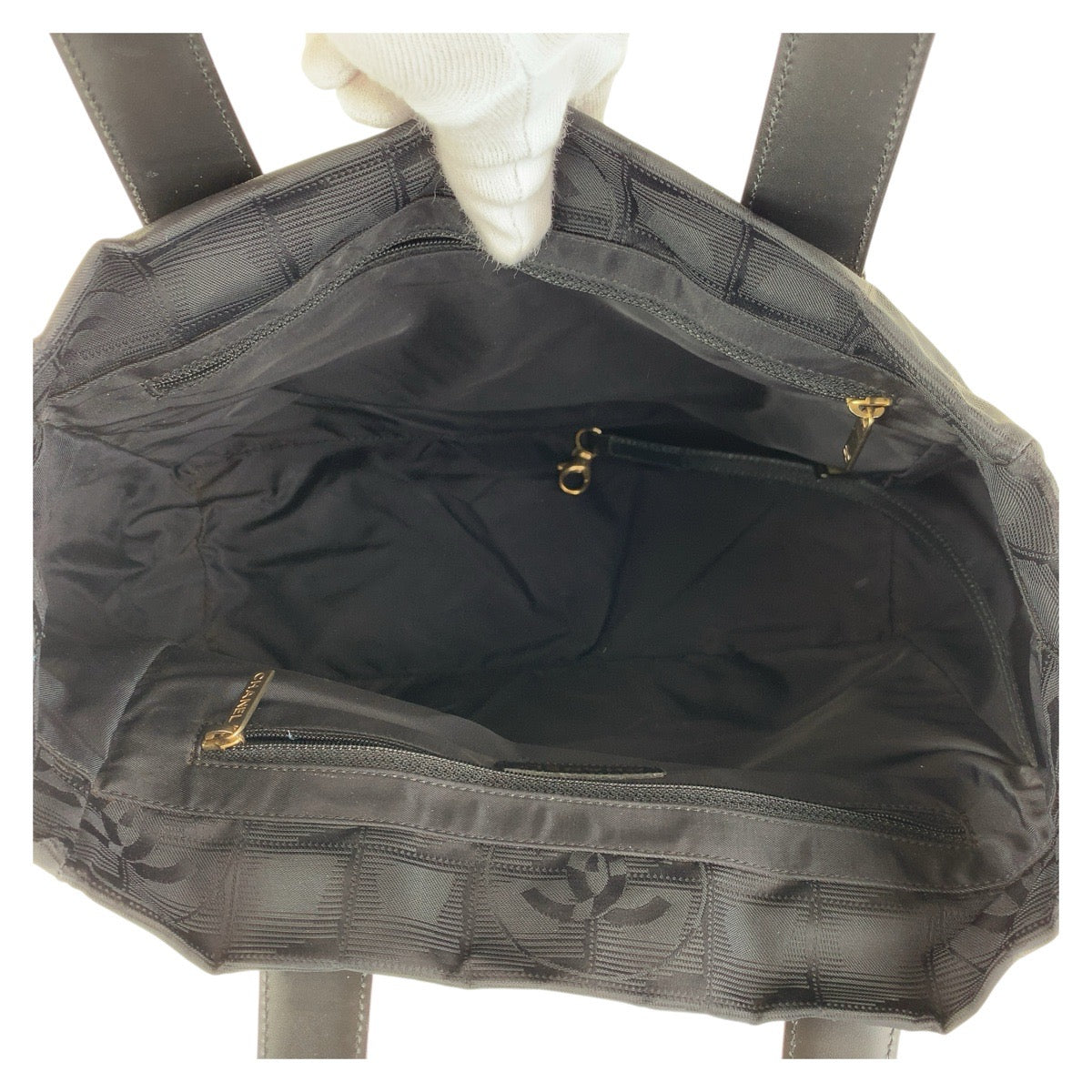 CHANEL Tote Bag Canvas, Leather Black GoldMetal Tote Bag Shoulder Bag New travel line COCO Mark Women Used Authentic