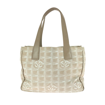 CHANEL Tote Bag Canvas, Leather beige Tote Bag Shoulder Bag New travel line Women Used Authentic