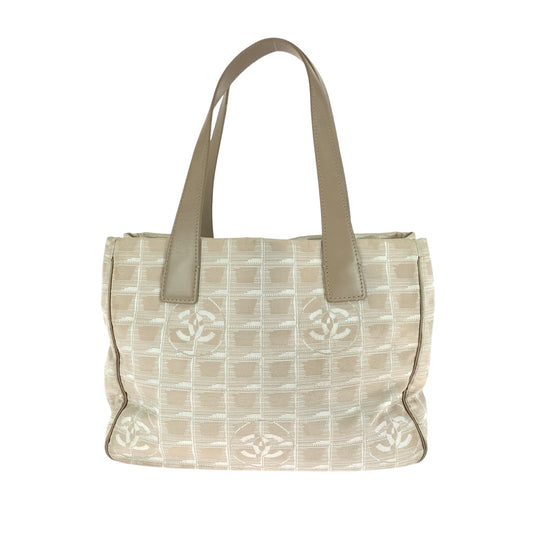 CHANEL Tote Bag Canvas, Leather beige Tote Bag Shoulder Bag New travel line Women Used Authentic