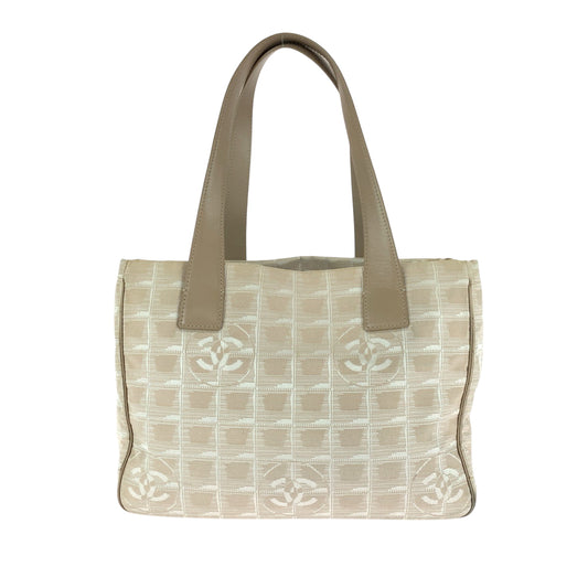 CHANEL Tote Bag Canvas, Leather beige Tote Bag Shoulder Bag New travel line Women Used Authentic