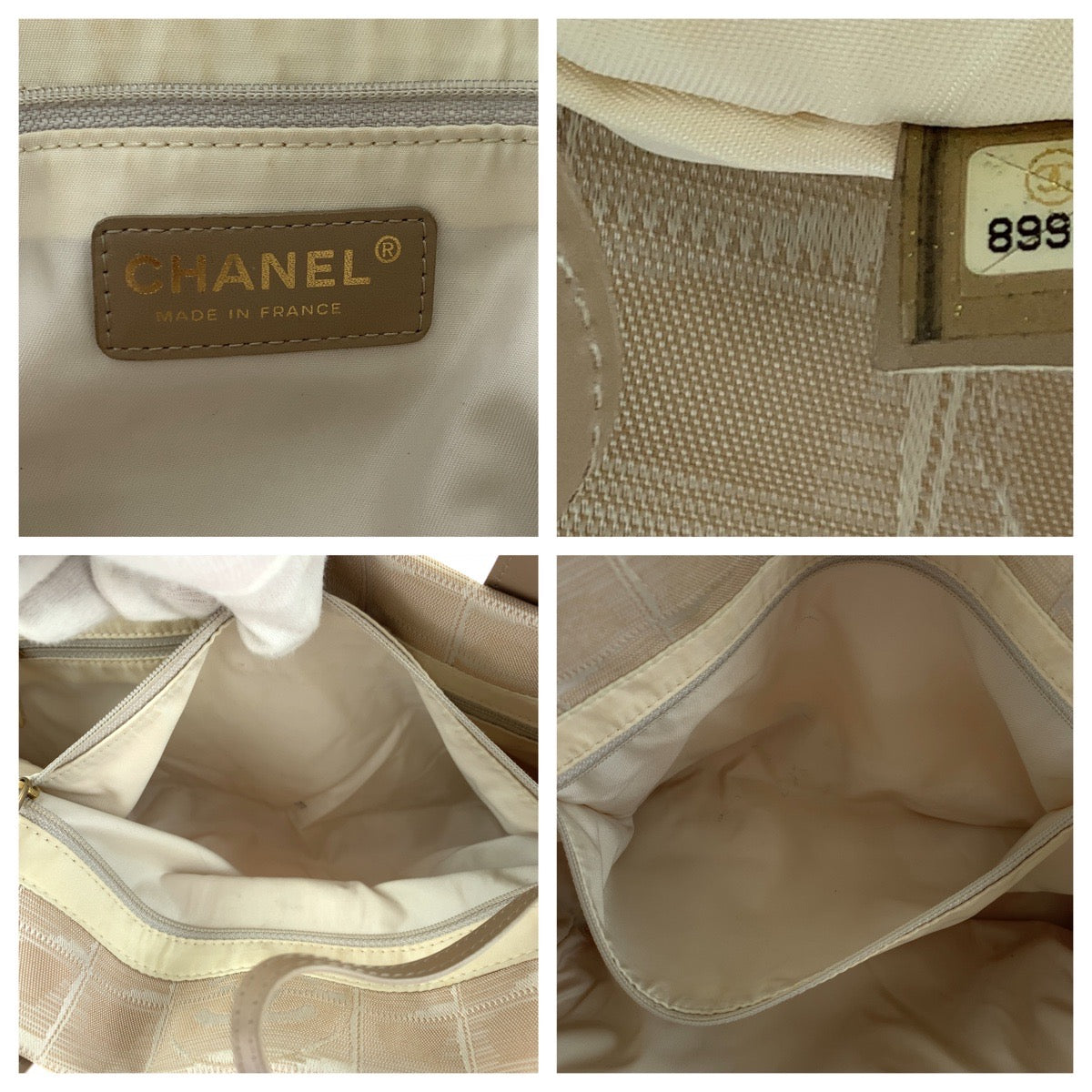 CHANEL Tote Bag Canvas, Leather beige Tote Bag Shoulder Bag New travel line Women Used Authentic