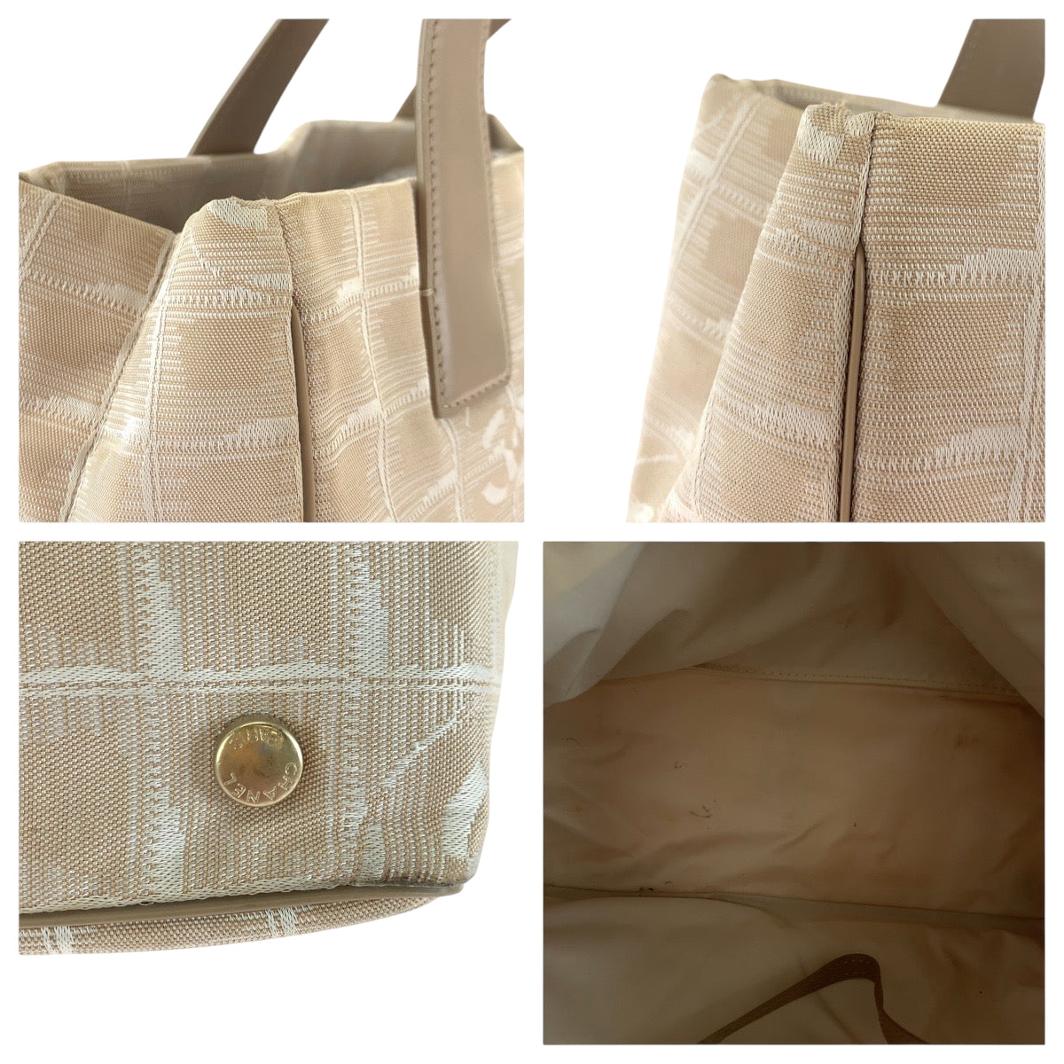 CHANEL Tote Bag Canvas, Leather beige Tote Bag Shoulder Bag New travel line Women Used Authentic