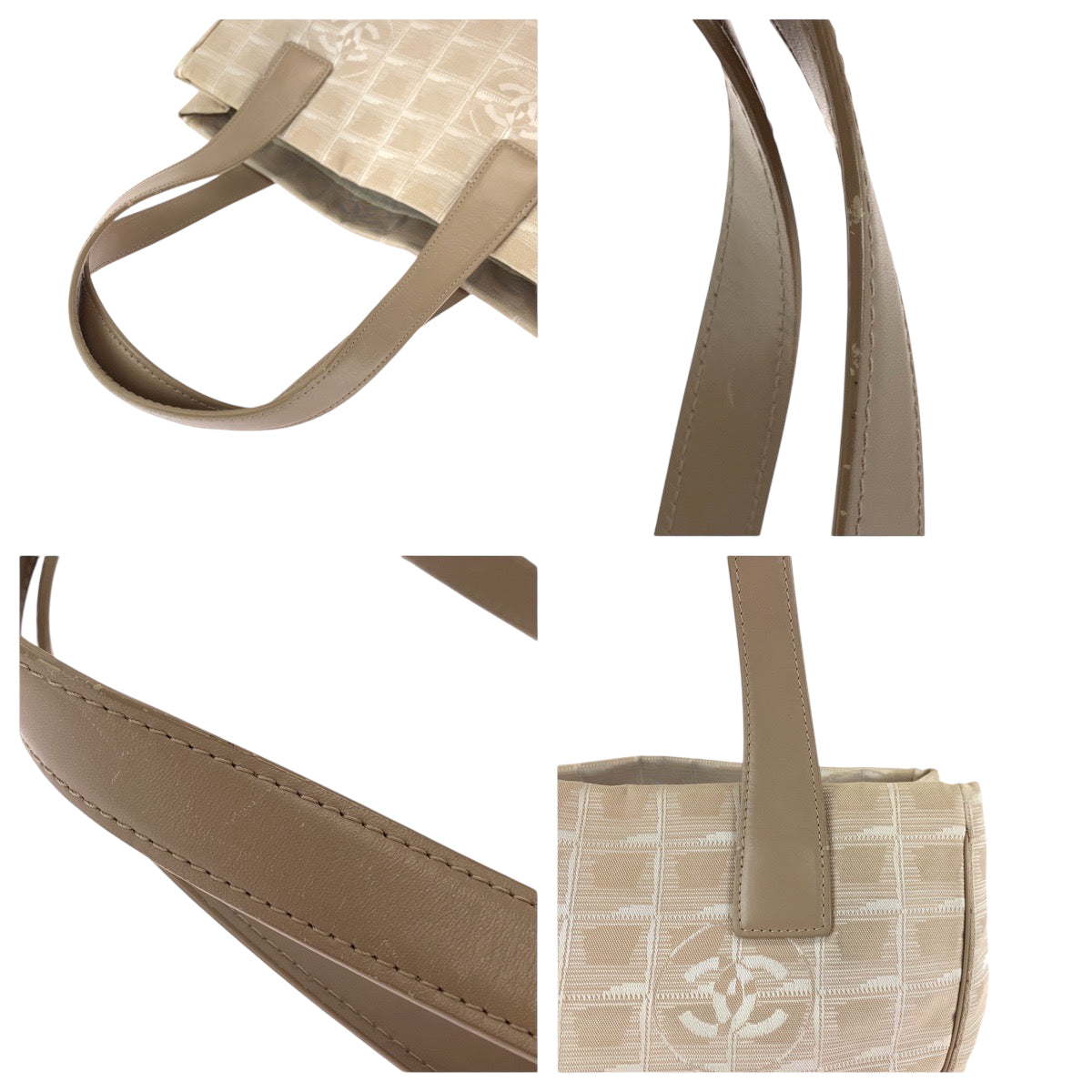CHANEL Tote Bag Canvas, Leather beige Tote Bag Shoulder Bag New travel line Women Used Authentic