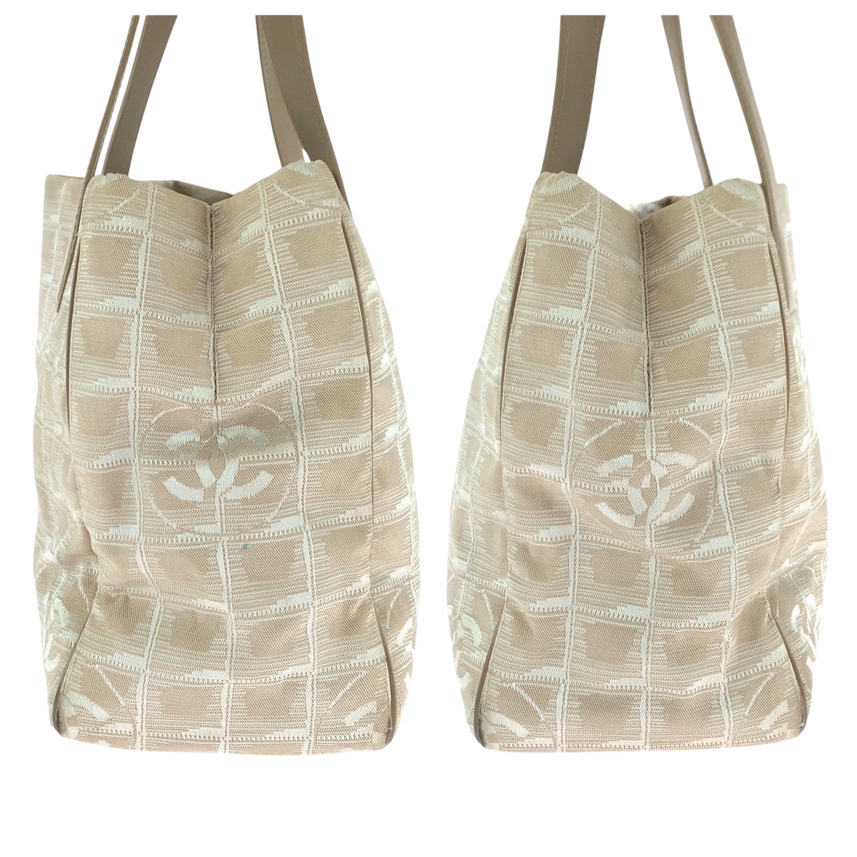 CHANEL Tote Bag Canvas, Leather beige Tote Bag Shoulder Bag New travel line Women Used Authentic
