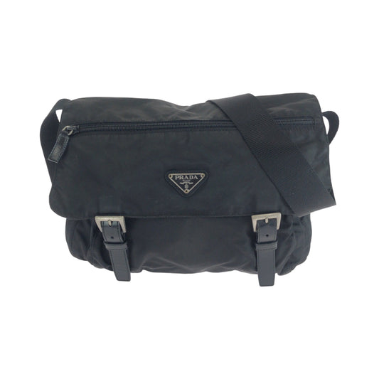 PRADA Shoulder Bag 1BD671 Nylon Black SilverMetal Shoulder Bag Messenger bag Test Triangle With logo Women Used Authentic