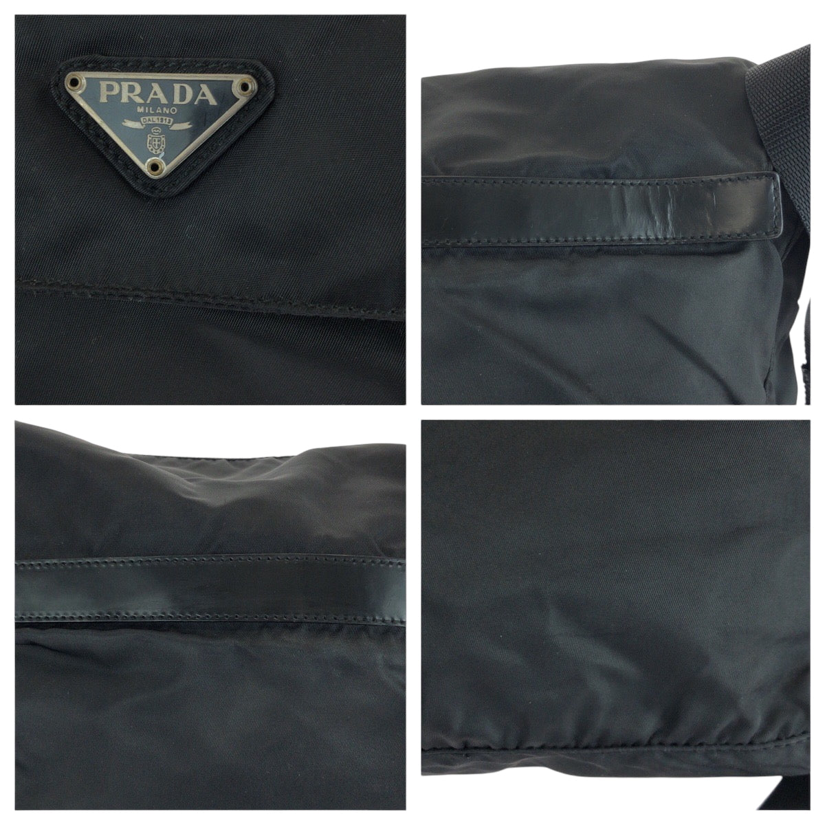 PRADA Shoulder Bag 1BD671 Nylon Black SilverMetal Shoulder Bag Messenger bag Test Triangle With logo Women Used Authentic