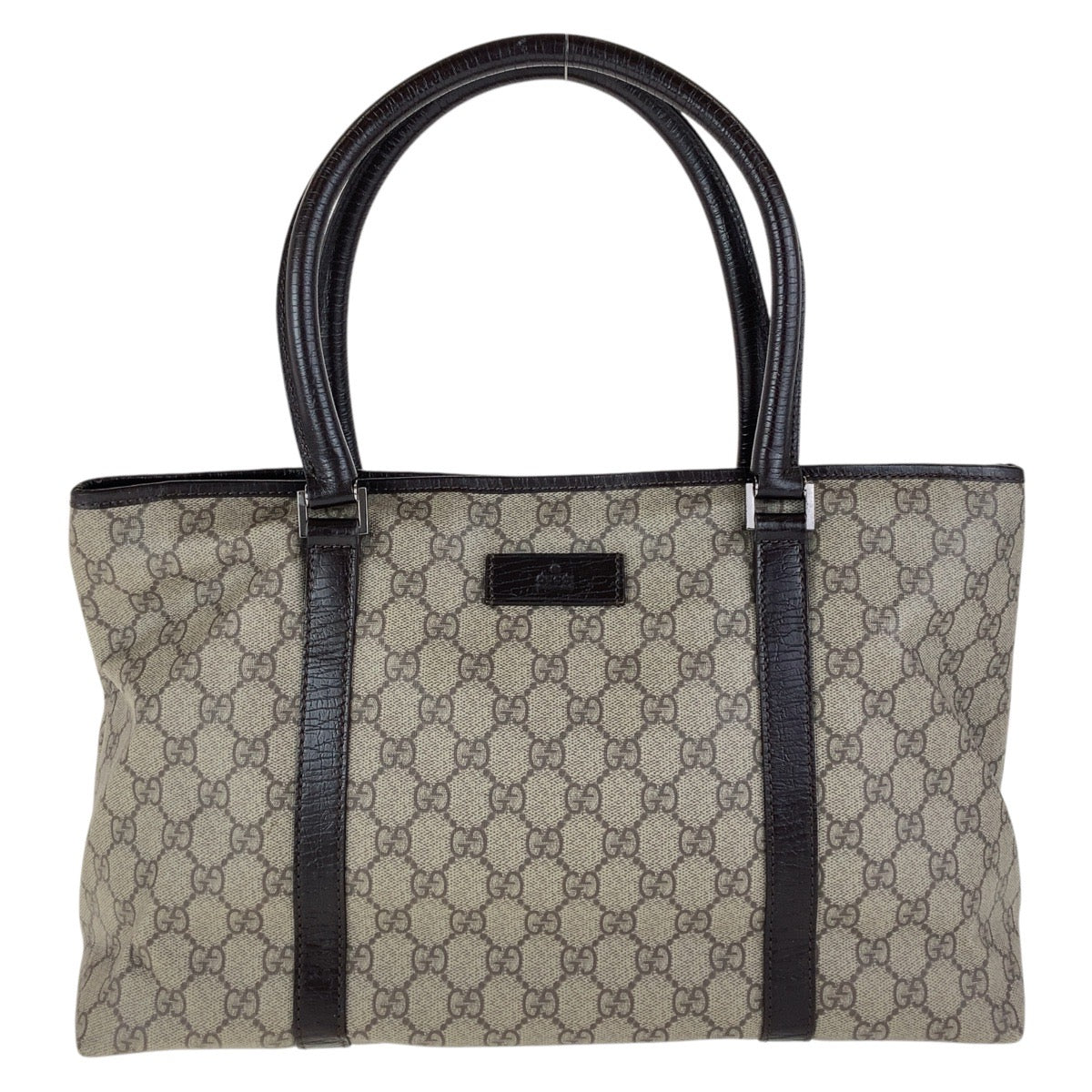 GUCCI Tote Bag 114595 GG Supreme canvas, leather Brown Gray SilverMetal Tote Bag Shoulder Bag Women Used Authentic