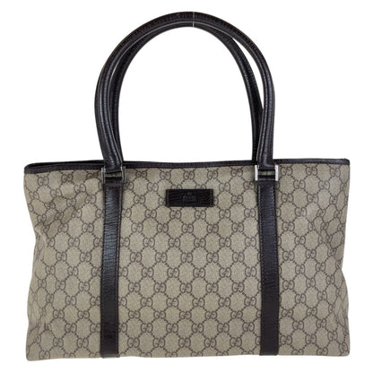 GUCCI Tote Bag 114595 GG Supreme canvas, leather Brown Gray SilverMetal Tote Bag Shoulder Bag Women Used Authentic