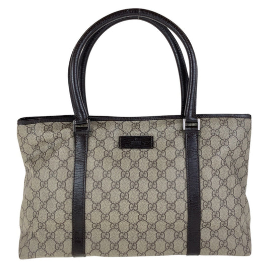 GUCCI Tote Bag 114595 GG Supreme canvas, leather Brown Gray SilverMetal Tote Bag Shoulder Bag Women Used Authentic