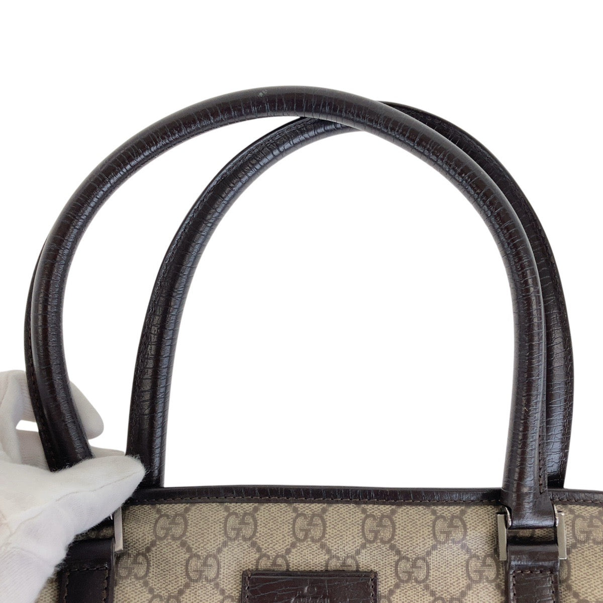GUCCI Tote Bag 114595 GG Supreme canvas, leather Brown Gray SilverMetal Tote Bag Shoulder Bag Women Used Authentic