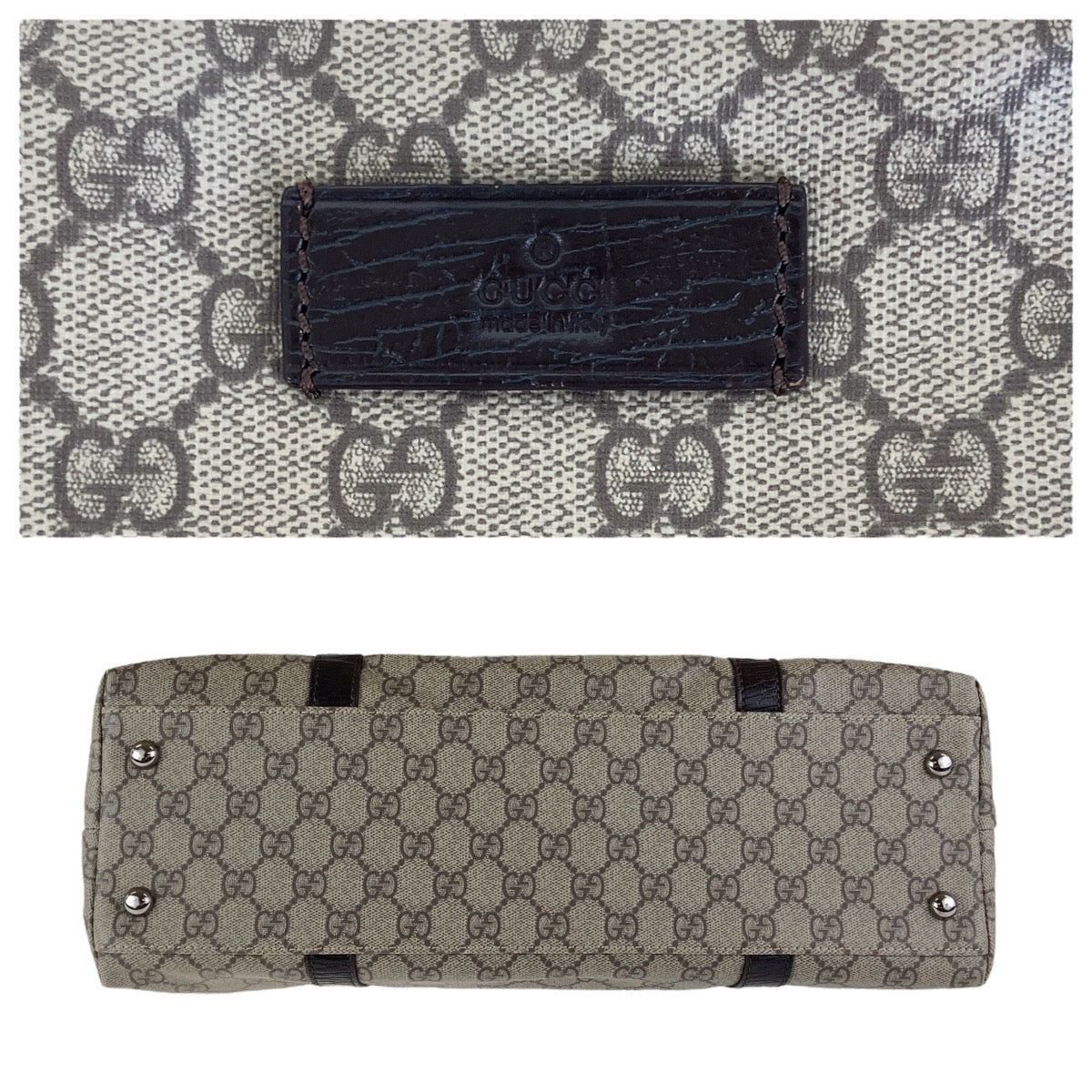 GUCCI Tote Bag 114595 GG Supreme canvas, leather Brown Gray SilverMetal Tote Bag Shoulder Bag Women Used Authentic