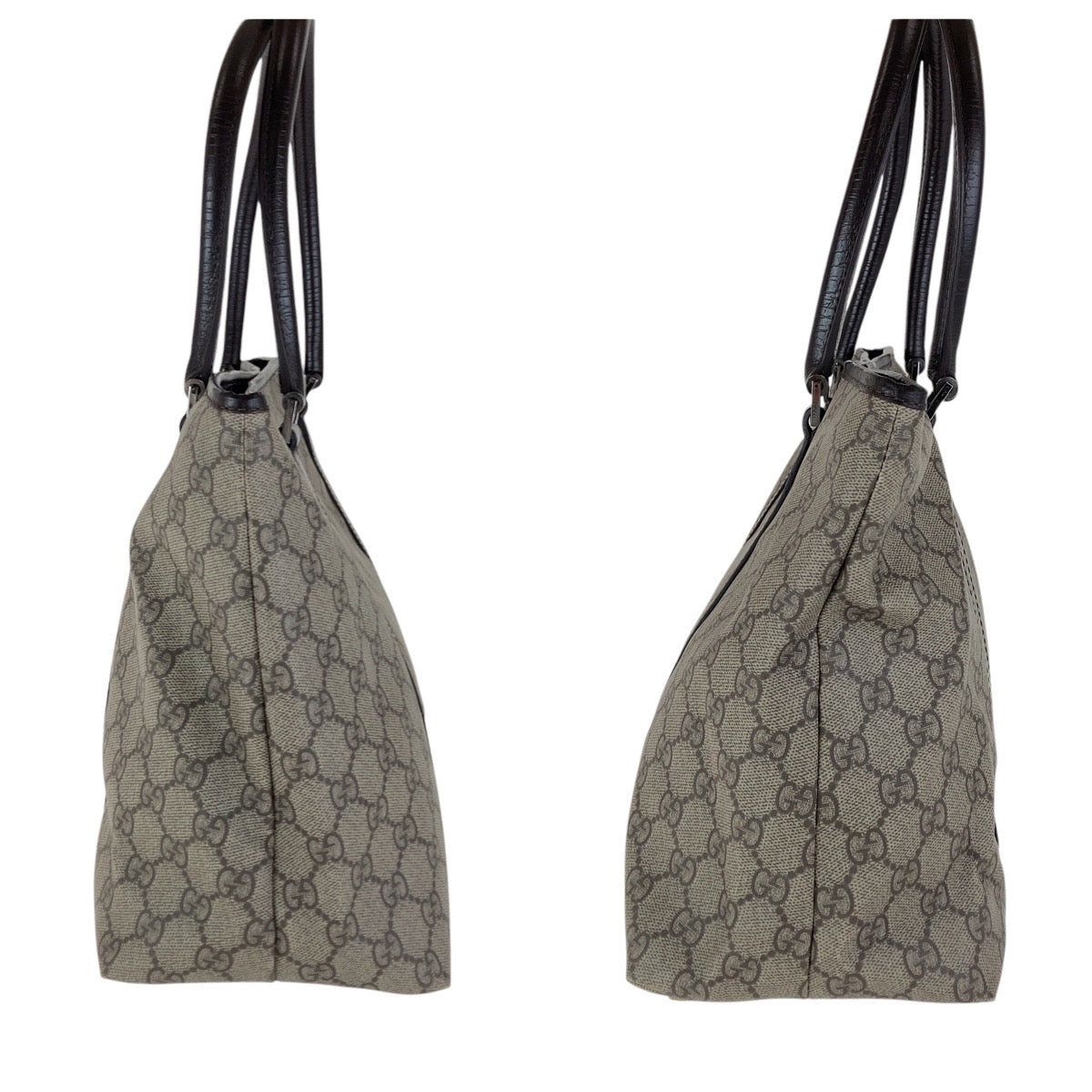GUCCI Tote Bag 114595 GG Supreme canvas, leather Brown Gray SilverMetal Tote Bag Shoulder Bag Women Used Authentic