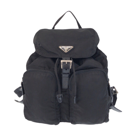 PRADA Backpack Nylon black Backpack Backpack Test Triangle With logo Women Used Authentic