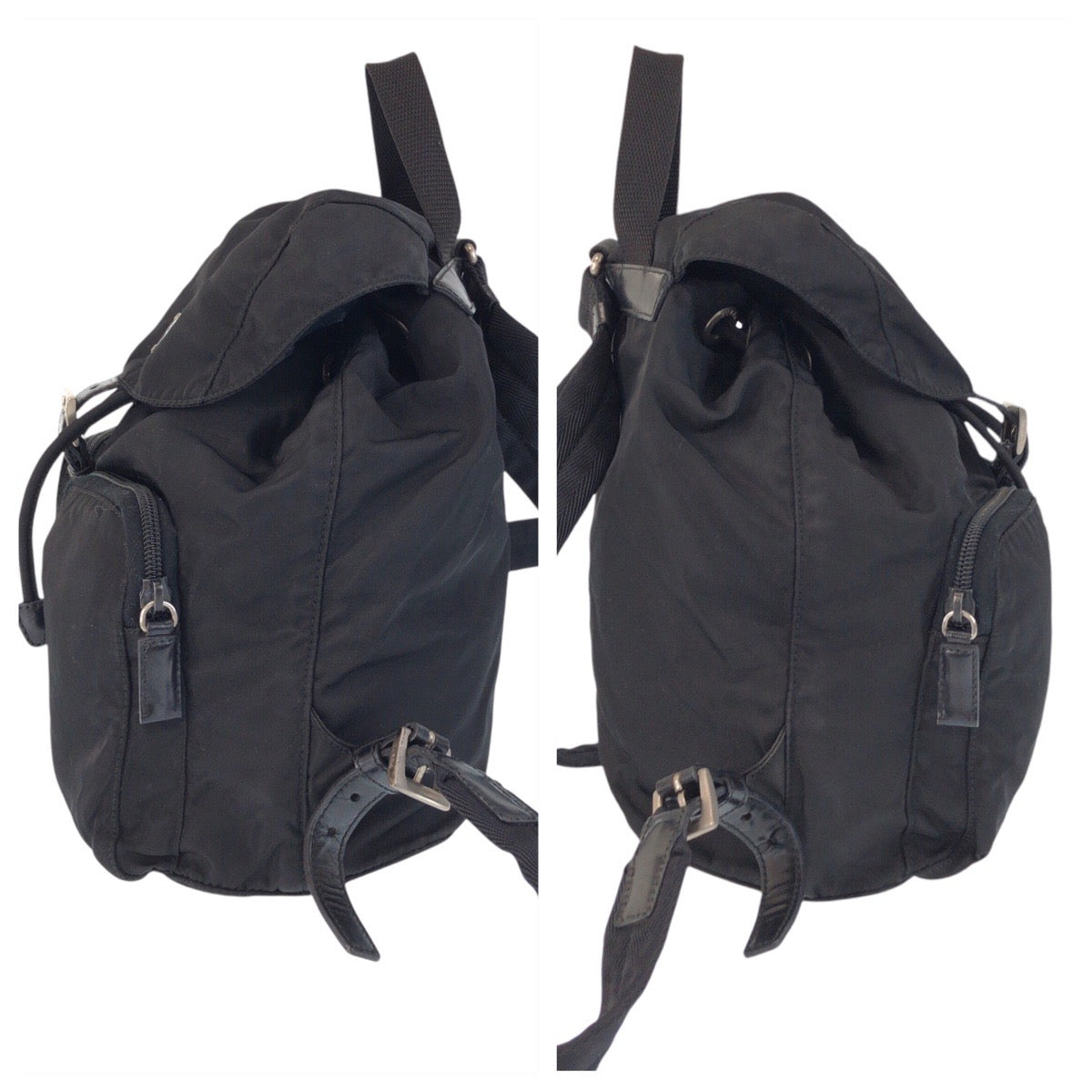 PRADA Backpack Nylon black Backpack Backpack Test Triangle With logo Women Used Authentic