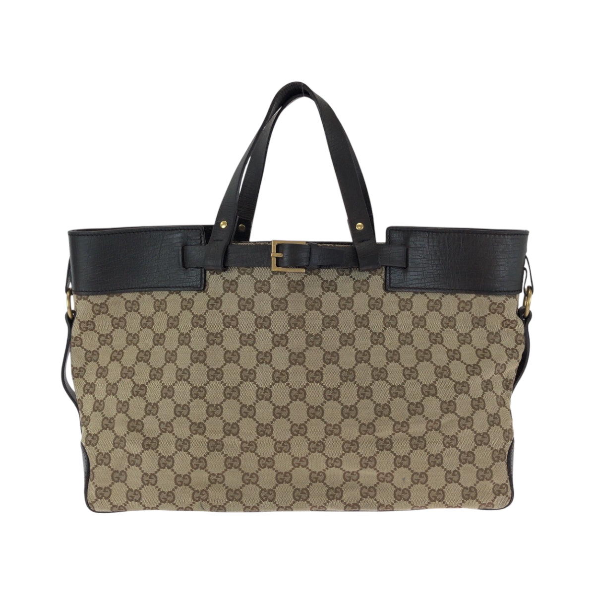 GUCCI Tote Bag 106251 GG canvas Beige Brown Gold Metal Tote Bag handbag Women Used Authentic