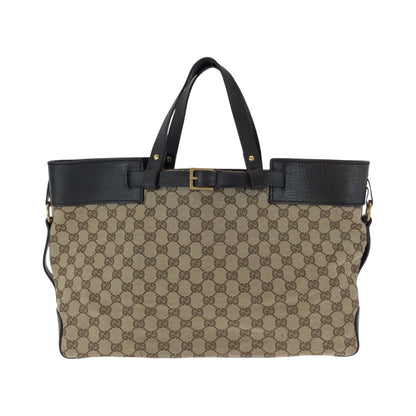 GUCCI Tote Bag 106251 GG canvas Beige Brown Gold Metal Tote Bag handbag Women Used Authentic
