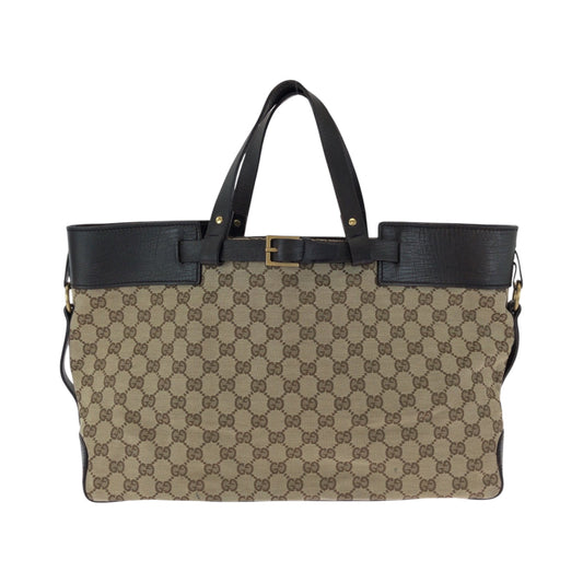 GUCCI Tote Bag 106251 GG canvas Beige Brown Gold Metal Tote Bag handbag Women Used Authentic