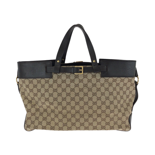 GUCCI Tote Bag 106251 GG canvas Beige Brown Gold Metal Tote Bag handbag Women Used Authentic