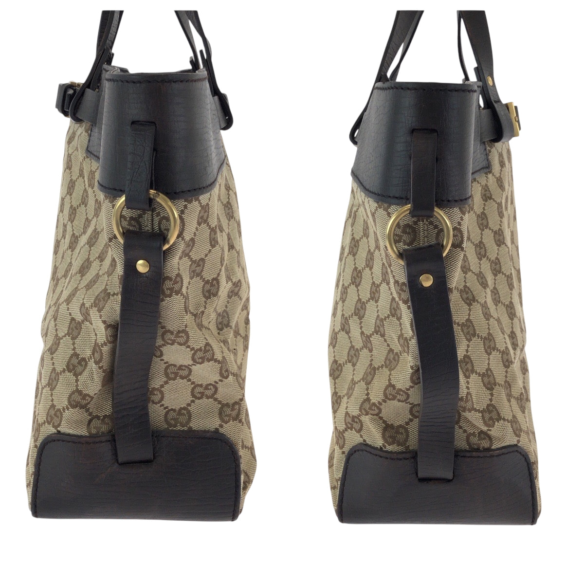 GUCCI Tote Bag 106251 GG canvas Beige Brown Gold Metal Tote Bag handbag Women Used Authentic