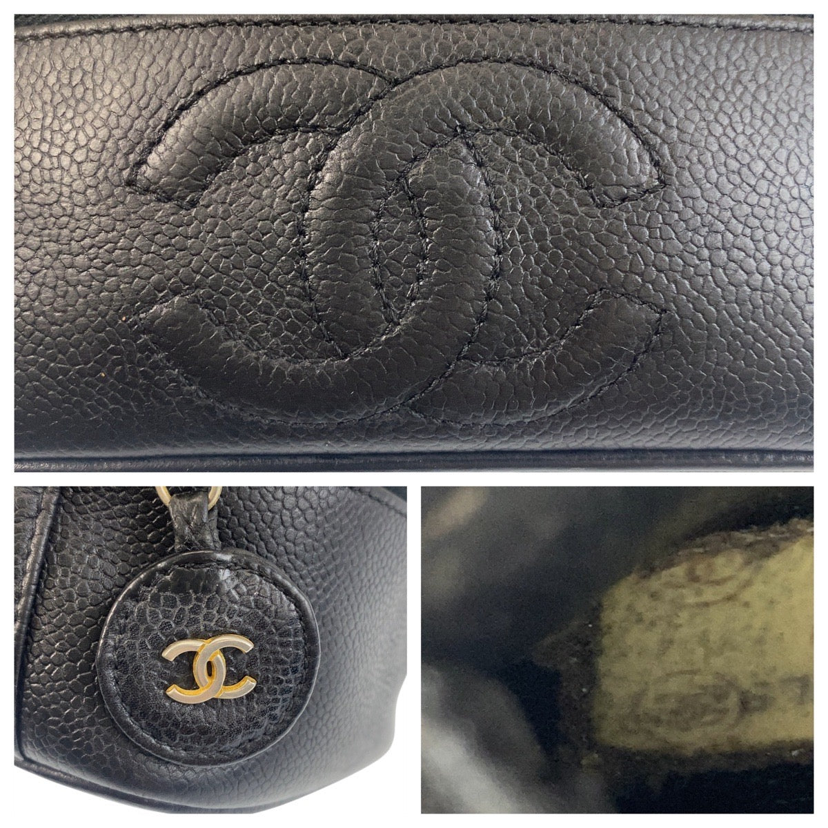 CHANEL Handbag Caviar skin black Handbags Vanity Bags Pouches COCO Mark Women Used Authentic