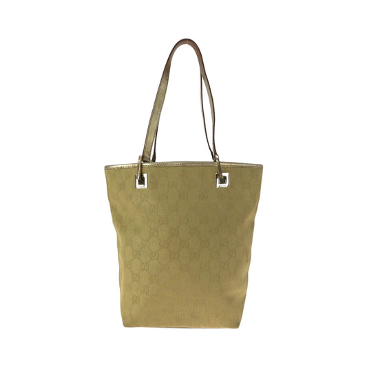 GUCCI Tote Bag 002 1099 GG canvas Gold Metal Tote Bag handbag Women Used Authentic