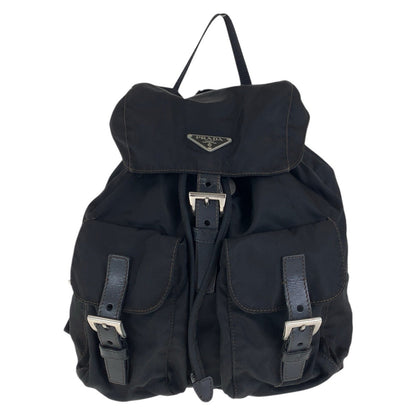 PRADA Backpack Nylon, Leather Black SilverMetal Backpacks & Daypacks Backpacks Test Triangle With logo Women Used Authentic