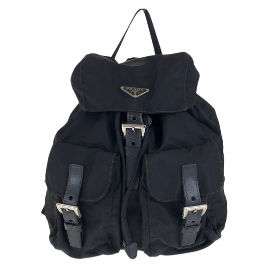 PRADA Backpack Nylon, Leather Black SilverMetal Backpacks & Daypacks Backpacks Test Triangle With logo Women Used Authentic
