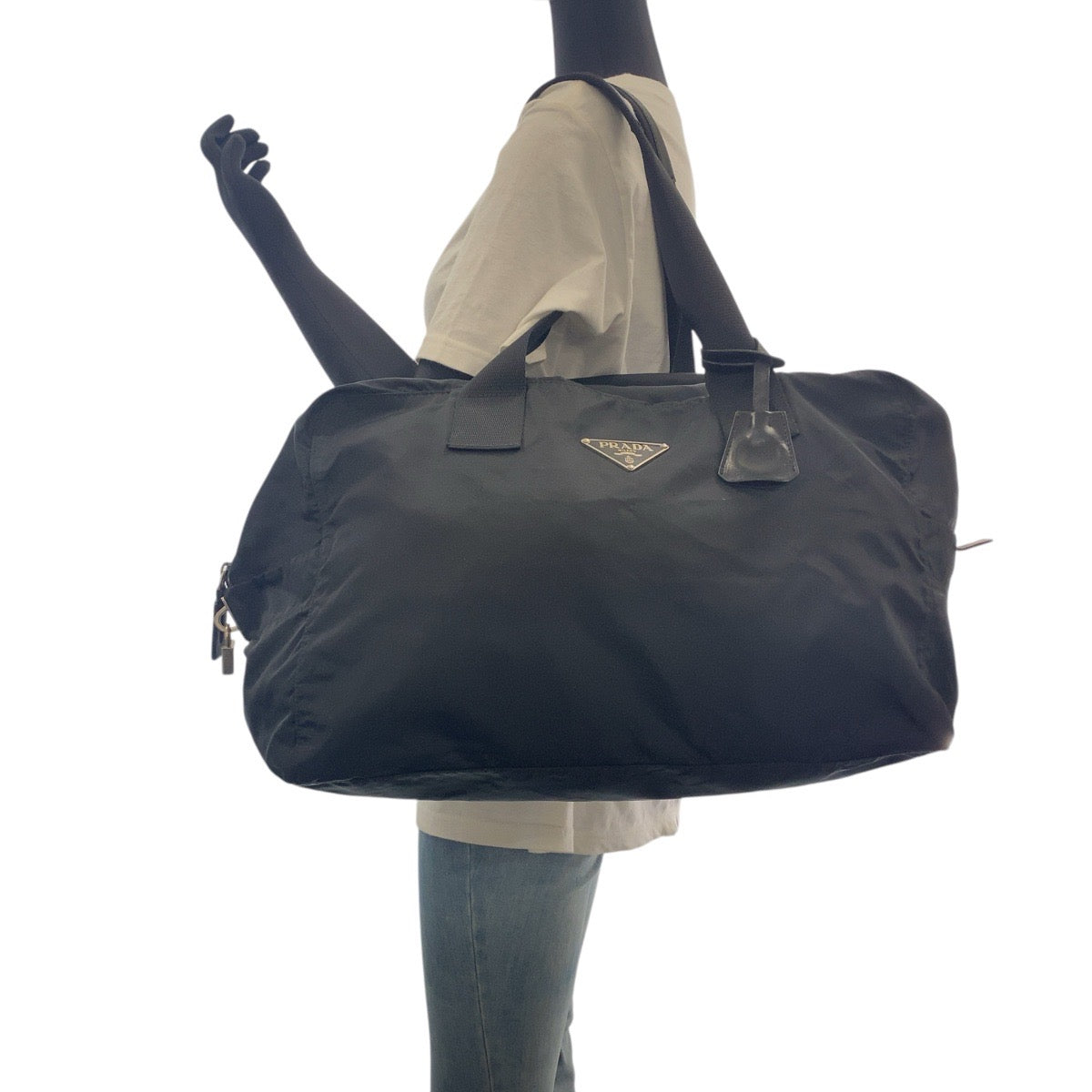 PRADA Boston Duffel bag Nylon black Boston Duffel bag Handbag Unisex Test Triangle With logo Women Used Authentic
