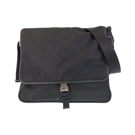 PRADA Shoulder Bag Nylon Black SilverMetal Shoulder Bag Messenger bag Test Triangle With logo Women Used Authentic