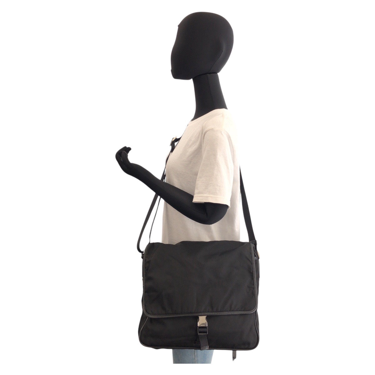 PRADA Shoulder Bag Nylon Black SilverMetal Shoulder Bag Messenger bag Test Triangle With logo Women Used Authentic